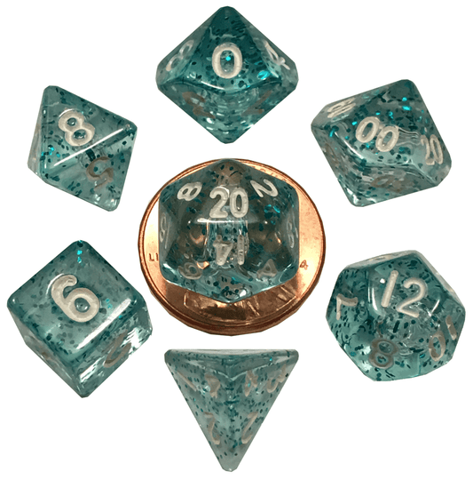 10mm Mini Acrylic Polyhedral Set - Blue/Light Blue w/ Gold Numbers (422)