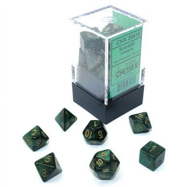 Chessex 7-die Set Mini Scarab: Jade/Gold