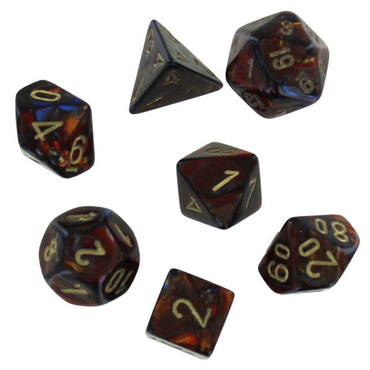 Chessex 7-die Set Mini Scarab: Blue Blood/Gold