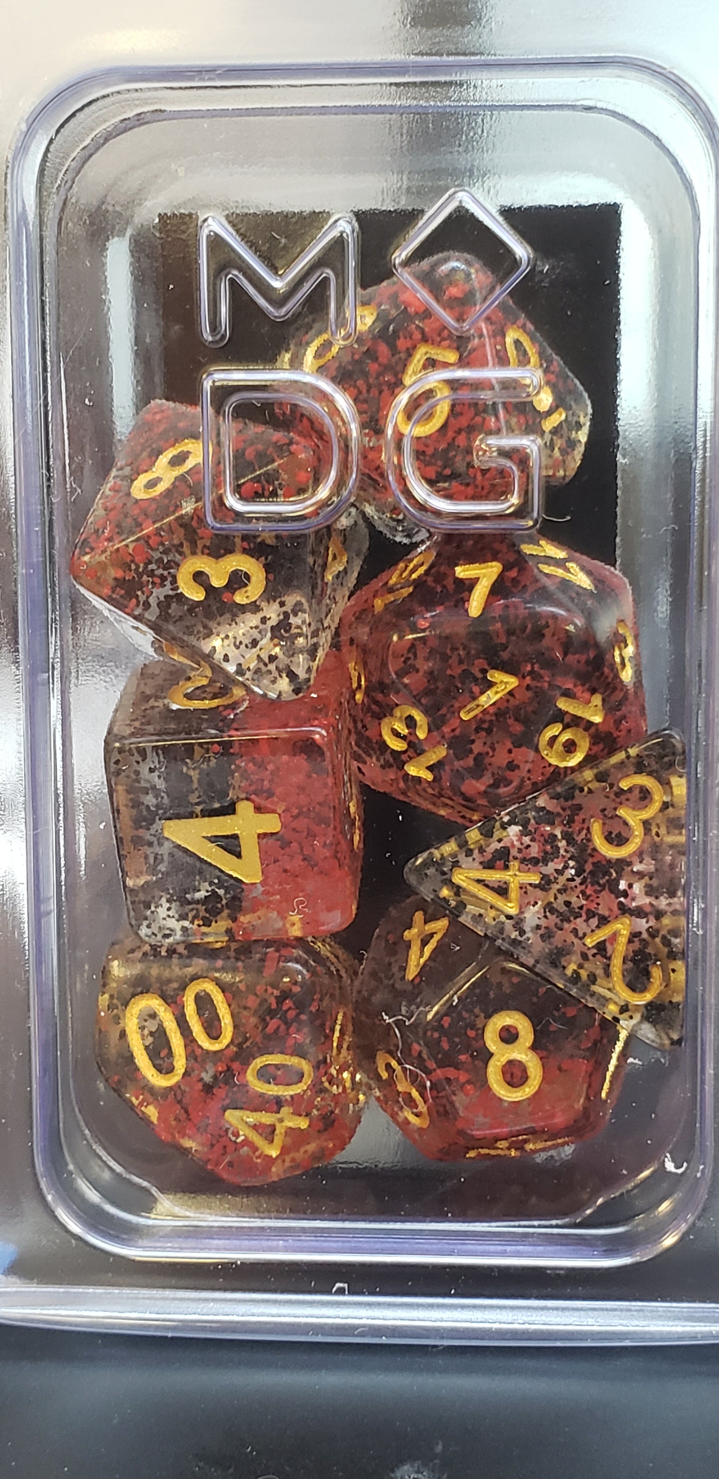Dice Red Black with Gold Numbers Polyhedral Set 16mm Resin (628)