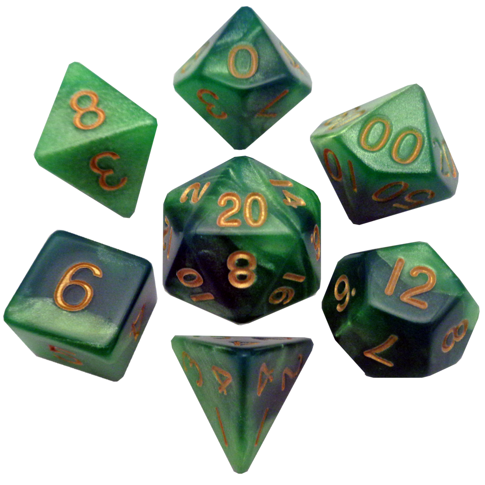 Marble Pattern High Quality Acrylic Dice Set - Grn/light Grn w/gold (155)