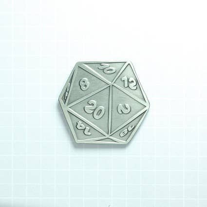 D20 Dice Antique Silver Enamel Pin