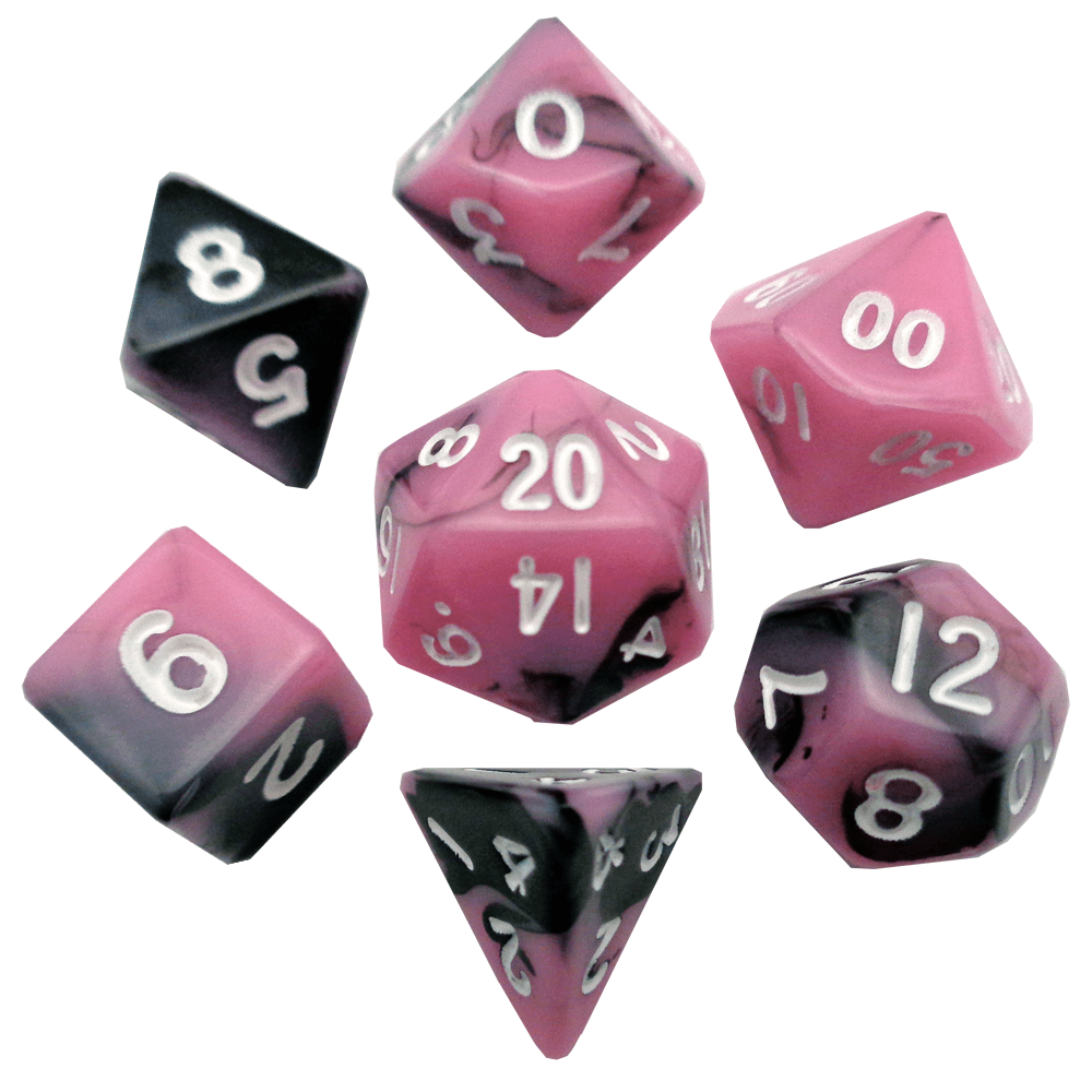 10mm Mini Acrylic Polyhedral Set - Pink/Black w/ White Numbers 473