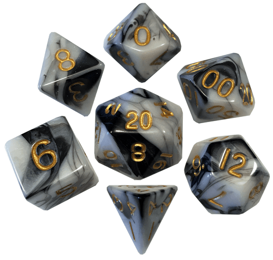 Acrylic Dice Set - Marble with Gold Numbers (1038)