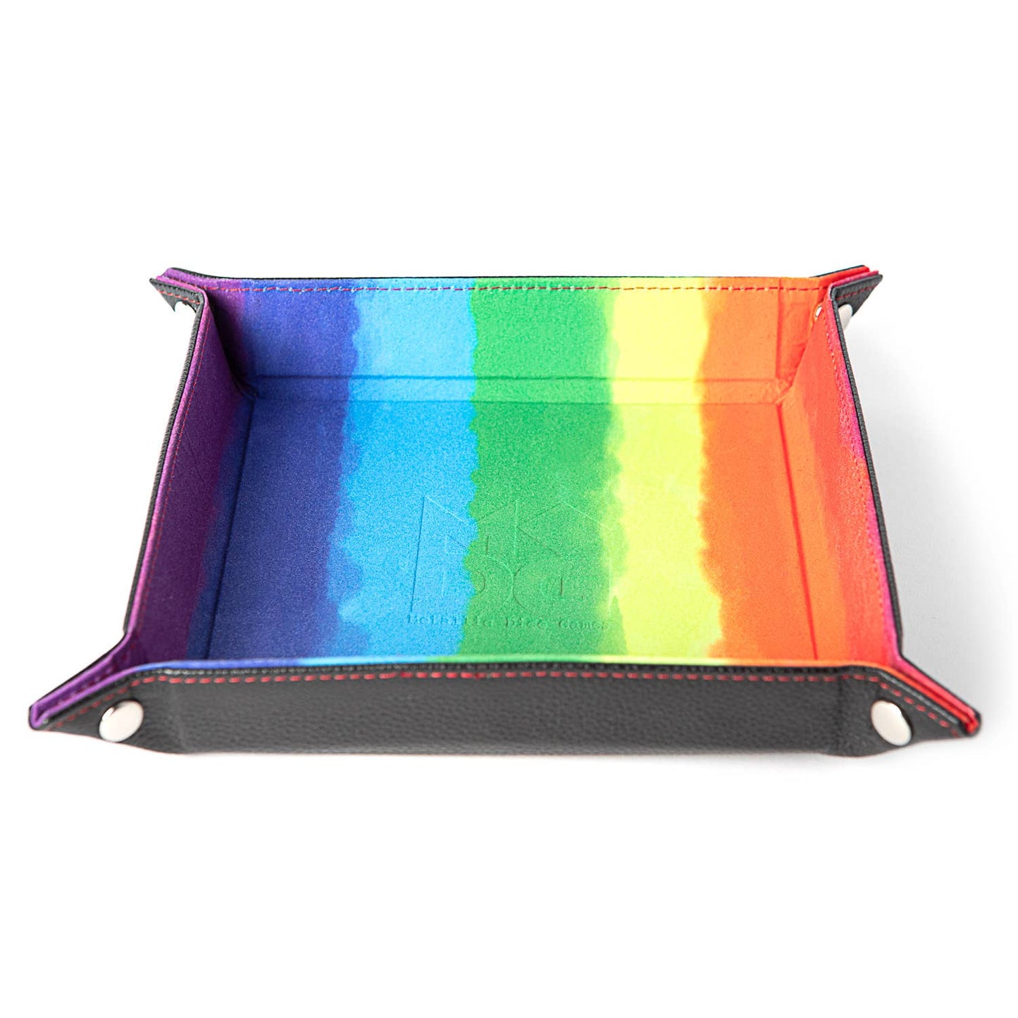Velvet Folding Dice Tray with Leather Backing - Rainbow (534)