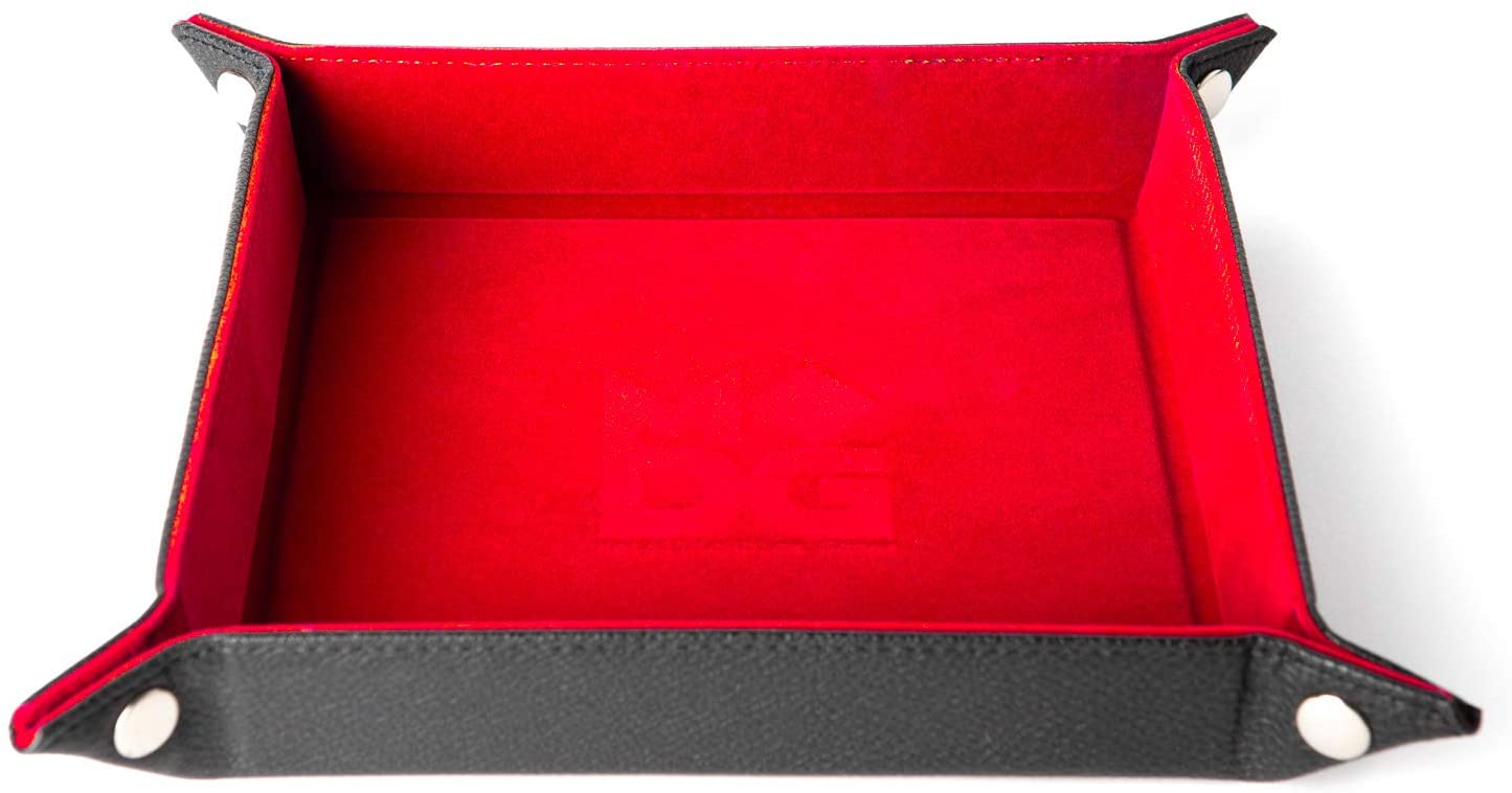 Velvet Folding Dice Tray with Leather Backing - Red