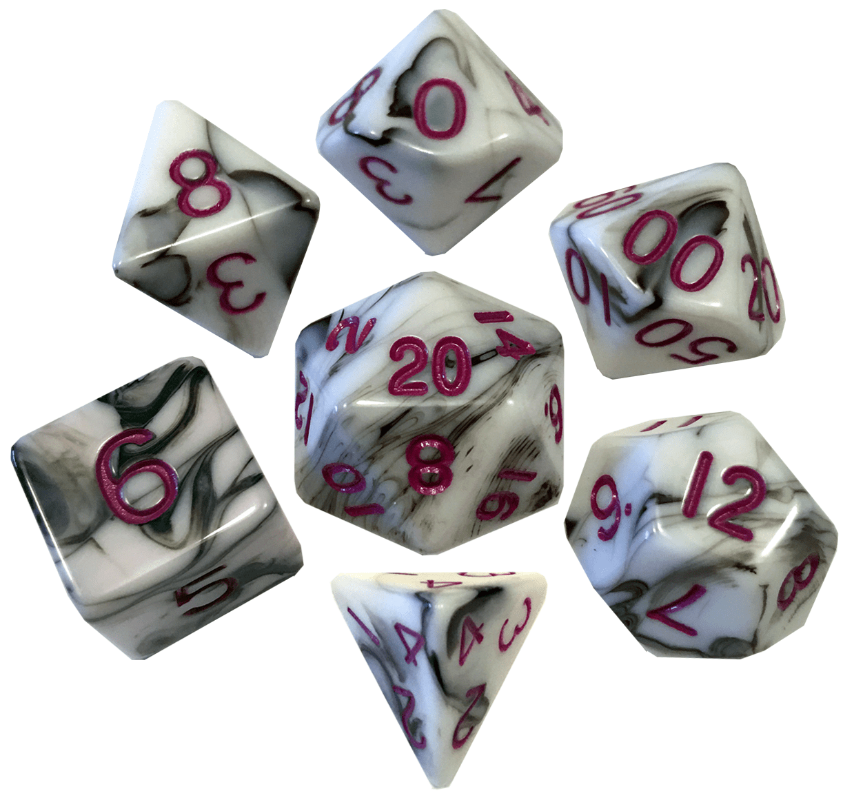 16mm Dice Set Marble with Purple Numbers (1037)
