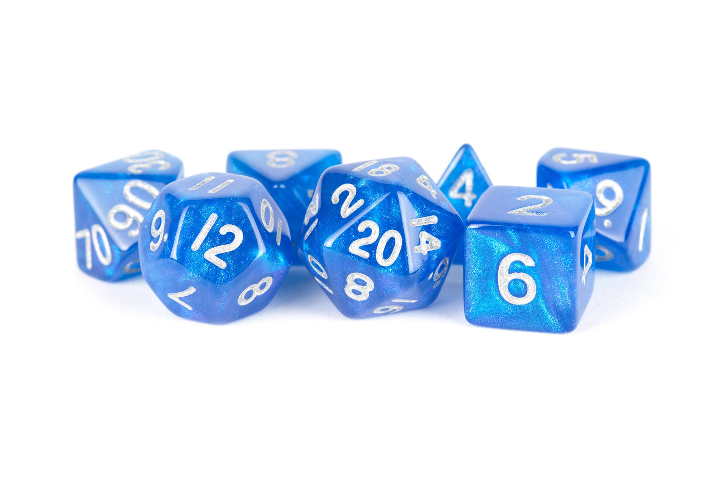 Stardust Acrylic Polyhedral Dice Set Blue w/ Silver Numbers 181