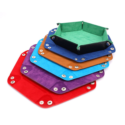 Hexagon Foldable Dice Tray Box PU Leather