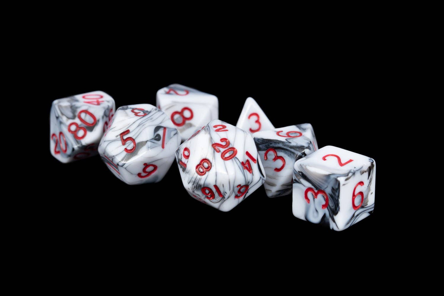 Acrylic Dice Set - Marble with Red Numbers (1031)