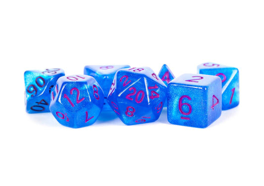 Stardust Acrylic Polyhedral Dice Set Blue w/Purple Numbers 176