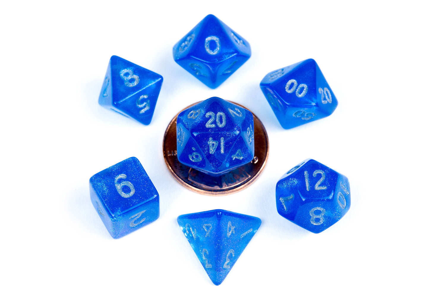 10mm Mini Acrylic Polyhedral Set - Stardust Blue w/Silver Numbers 4181
