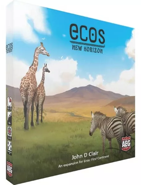 Ecos: New Horizon - Front of Box - Now your expanding continent can include iconic landscape features! Add Kilimanjaro, the Sahara, Serengeti and others to your developing world.