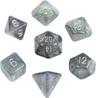 Stardust Acrylic Polyhedral Dice Set 16mm Gray w/Silver Numbers (177)
