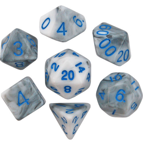 Acrylic Dice Set - Marble with Blue Numbers (1032)